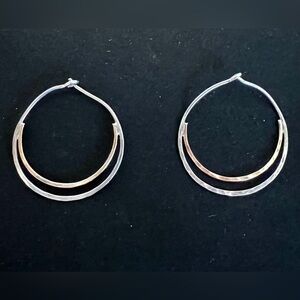 Hand-hammered silver and "gold" hoop earrings